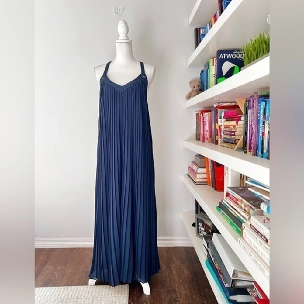 Michael Kors navy pleated maxi dress size small
